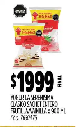 Supermercados Yaguar Yogur La Serenisima Clásico Sachet Entero Frutilla/Vainilla x 900 ml oferta