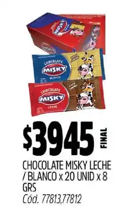 Supermercados Yaguar Chocolate Misky Leche/Blanco oferta