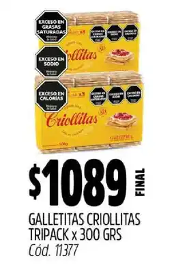 Supermercados Yaguar GALLETITAS CRIOLLITAS TRIPACK x 300 GRS oferta