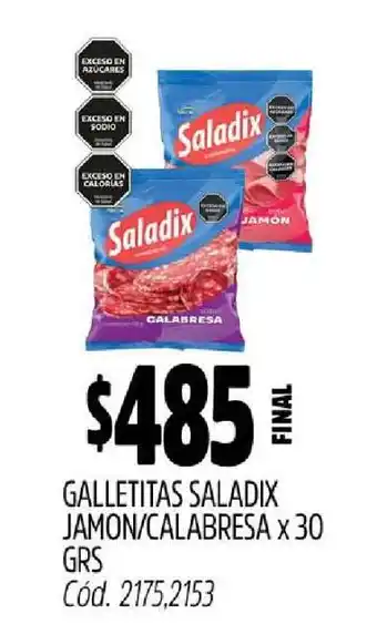 Supermercados Yaguar Galletitas Saladix Jamon/Calabresa x 30 GRS oferta