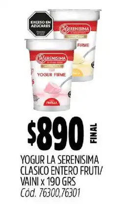 Supermercados Yaguar Yogur La Serenisima Clásico Entero Fruti/Vaini x 190 grs oferta