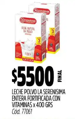 Supermercados Yaguar Leche Polvo La Serenisima Entera Fortificada con Vitaminas x 400 GRS oferta