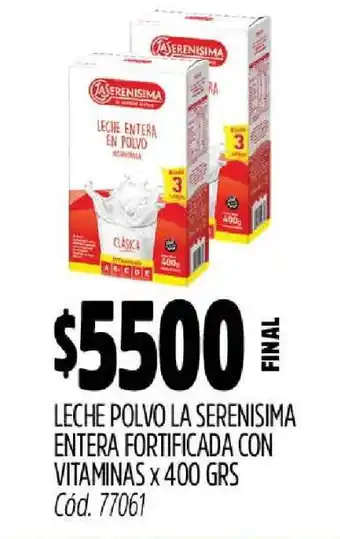Supermercados Yaguar Leche Polvo La Serenisima Entera Fortificada con Vitaminas x 400 GRS oferta