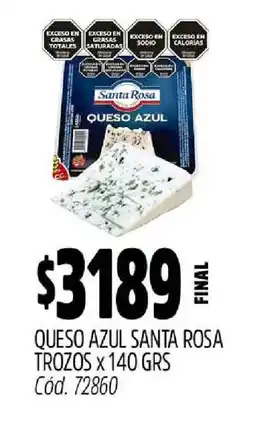 Supermercados Yaguar Queso Azul Santa Rosa Trozos x 140 GRS oferta