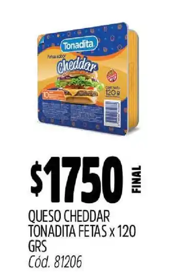 Supermercados Yaguar QUESO CHEDDAR TONADITA FETAS X 120 GRS oferta