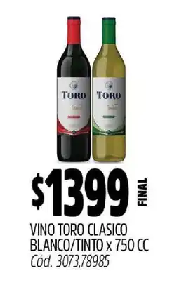 Supermercados Yaguar Vino Toro Clasico Blanco/Tinto x 750 cc oferta