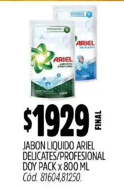 Supermercados Yaguar Jabon Liquido Ariel Delicates/Profesional Doy Pack x 800 ml oferta