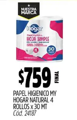 Supermercados Yaguar PAPEL HIGIENICO MY HOGAR NATURAL 4 ROLLOS x 30 MT oferta