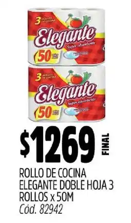 Supermercados Yaguar ROLLO DE COCINA ELEGANTE DOBLE HOJA 3 ROLLOS x 50M oferta
