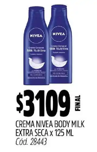 Supermercados Yaguar Crema Nivea Body Milk Extra Seca x 125 ml oferta