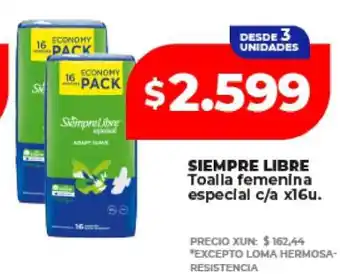 Supermayorista Vital SIEMPRE LIBRE Toalla femenina especial c/a x16u oferta