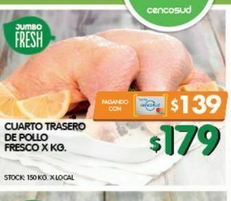 Jumbo Cuarto trasero de pollo fresco x kg oferta