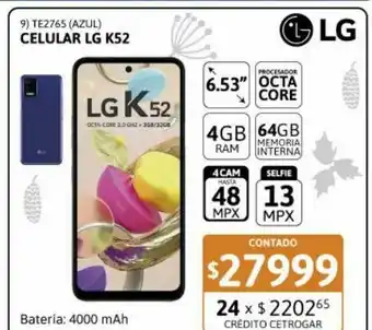 Celular lg k52 6,53" 4/64gb 48mp azul