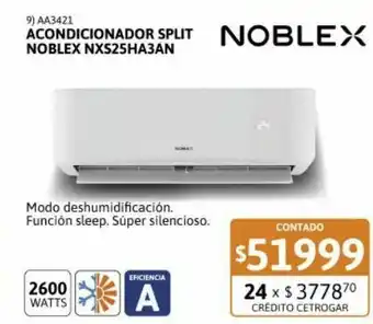 Aire acondicionado split noblex 2550w frã­o calor nxs25ha3an