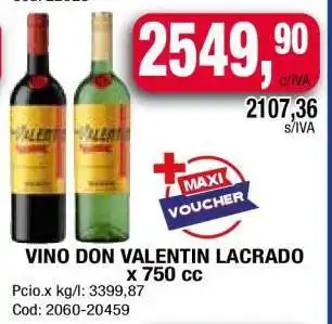 Maxiconsumo VINO DON VALENTIN LACRADO x 750 cc oferta