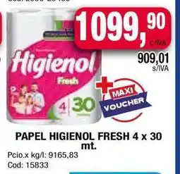 Maxiconsumo PAPEL HIGIENOL FRESH 4 x 30 mt oferta