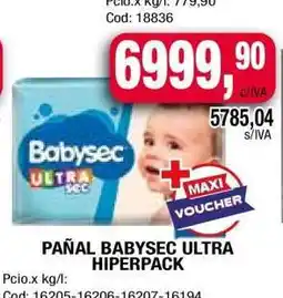 Maxiconsumo PAÑAL BABYSEC ULTRA HIPERPACK oferta