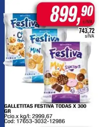 Maxiconsumo GALLETITAS FESTIVA TODAS X 300 GR oferta