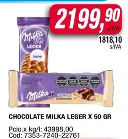 Maxiconsumo CHOCOLATE MILKA LEGER X 50 GR oferta