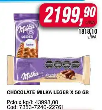 Maxiconsumo CHOCOLATE MILKA LEGER X 50 GR oferta