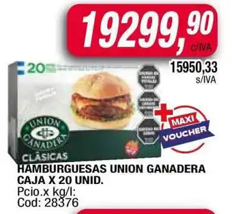 Maxiconsumo HAMBURGUESAS UNION GANADERA CAJA X 20 UNID oferta