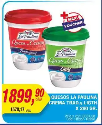 Maxiconsumo QUESOS LA PAULINA CREMA TRAD.y LIGHT X 290 GR oferta