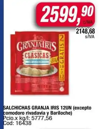 Maxiconsumo SALCHICHAS GRANJA IRIS 12UN oferta