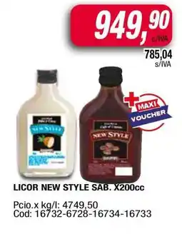 Maxiconsumo LICOR NEW STYLE SAB. X200cc oferta