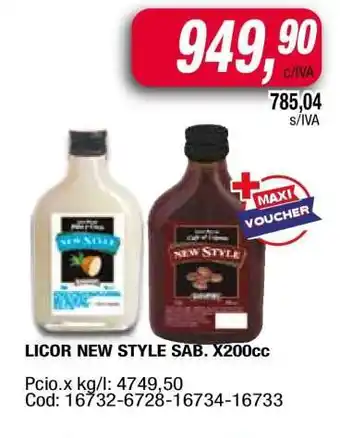 Maxiconsumo LICOR NEW STYLE SAB. X200cc oferta