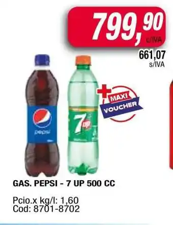 Maxiconsumo GAS. PEPSI - 7 UP 500 cc oferta