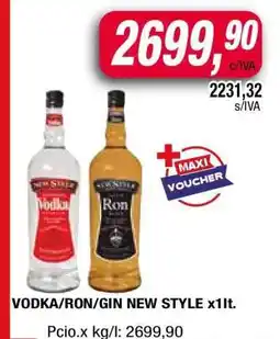 Maxiconsumo VODKA/RON/GIN NEW STYLE x1lt oferta