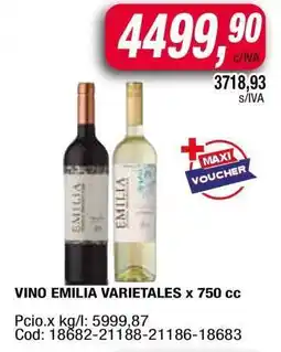 Maxiconsumo Vino Emilia varietales x 750 cc oferta