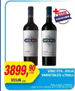 Maxiconsumo VINO STA. JULIA VARIETALES x750cc oferta