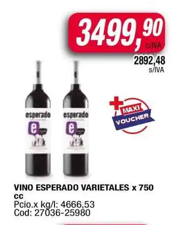 Maxiconsumo VINO ESPERADO VARIETALES x 750 cc oferta