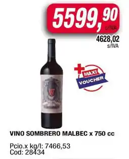 Maxiconsumo VINO SOMBRERO MALBEC x 750 cc oferta
