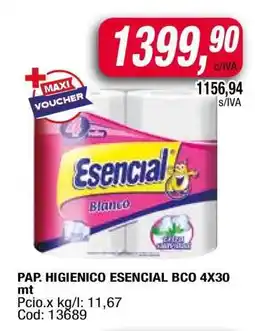 Maxiconsumo PAP. HIGIENICO ESENCIAL BCO 4X30 mt oferta