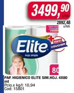 Maxiconsumo PAP. HIGIENICO ELITE SIM.HOJ. 4X80 mt oferta