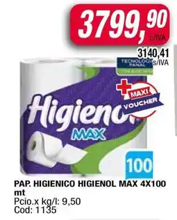 Maxiconsumo PAP.HIGIENICO HIGIENOL MAX 4X100 mt oferta