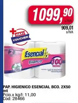 Maxiconsumo PAP. HIGIENICO ESENCIAL BCO. 2X50 mt oferta