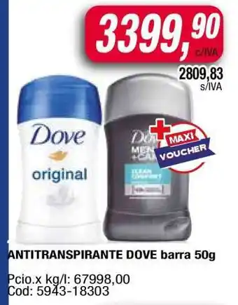 Maxiconsumo ANTITRANSPIRANTE DOVE barra 50g oferta