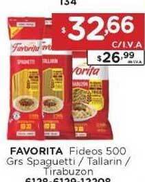 Favorita Fideos Spaguetti / Tallarin / Tirabuzon 500grs