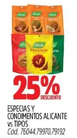 Supermercados Yaguar Especias y condimentos alicante vs tipos oferta
