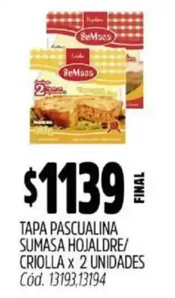 Supermercados Yaguar Tapa pascualina sumasa hojaldre/ criolla oferta