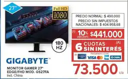 Carrefour GIGABYTE MONITOR GAMER 27” EDGE/FHD MOD. GS27FA oferta