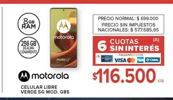 Carrefour Motorola Celular Libre Verde 5G Mod. G85 oferta