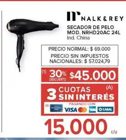 Carrefour Secador de Pelo Nalk & Rey Mod. NRHD20AC 24L oferta