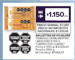 Carrefour Market Galletitas de Hojaldre Triangulos/Palmeritas Larguitas x 150 g oferta