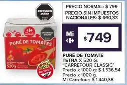 Carrefour Express PURÉ DE TOMATE TETRA X 520 G oferta