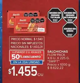 Carrefour SALCHICHAS FLOW PACK X 6 U. X 225 G. “SWIFT” oferta