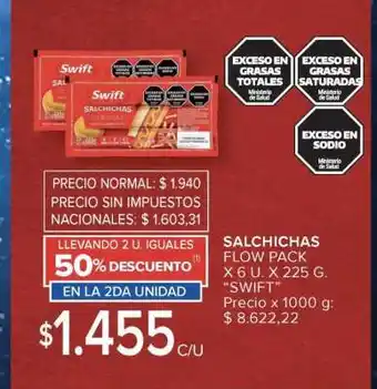 Carrefour SALCHICHAS FLOW PACK X 6 U. X 225 G. “SWIFT” oferta